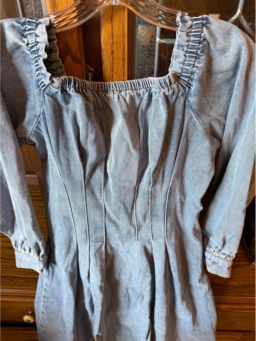 Venus Denim Corset Mini Dress Light Wash Button Front Square Neck Size 6 - Picture 4 of 5